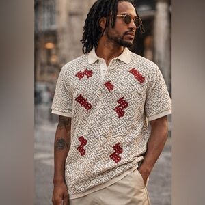 Burberry TB Monogram Polo Shirt Riccardo Tisci Logo Print Cotton Men’s XL Beige